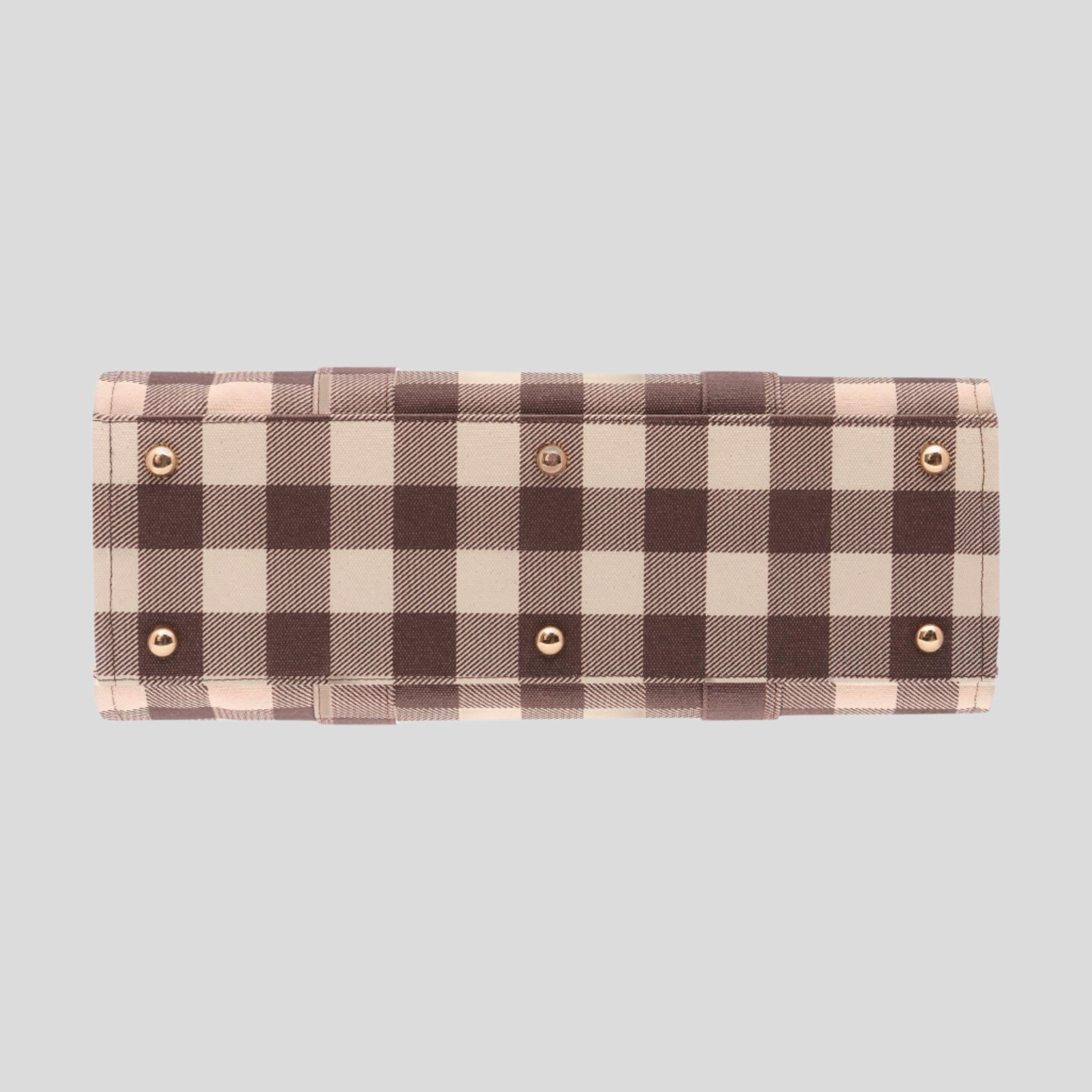 Large Structured Tote Bag in signature coated canvas -- Choc Gingham