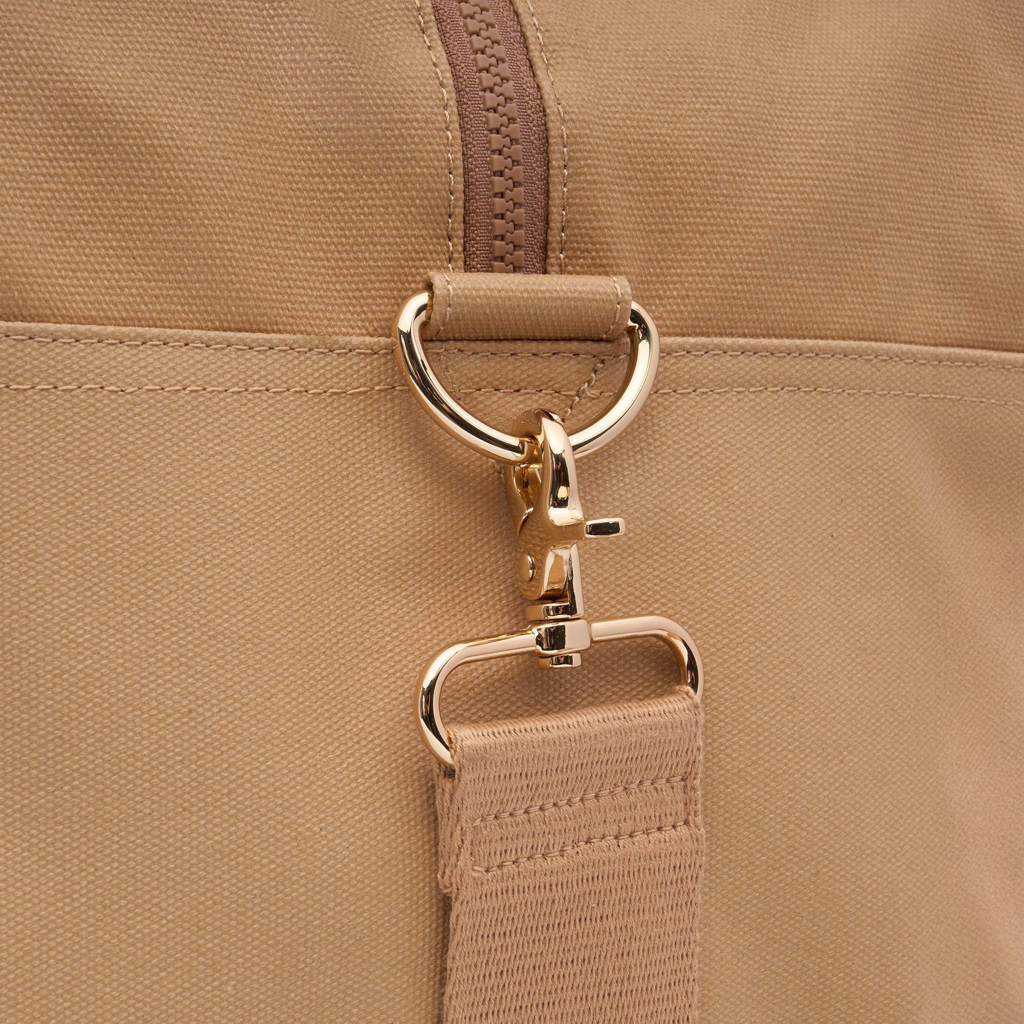 Bon Voyage Weekender Bag in signature coated canvas + leather -- Tan