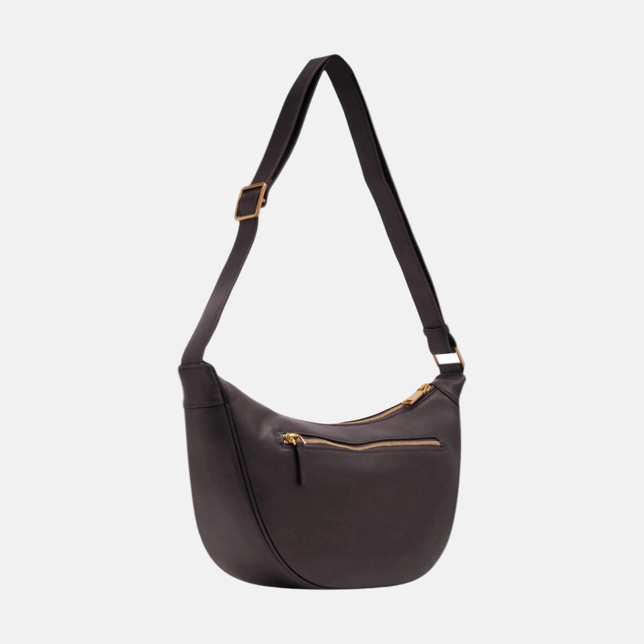 Slouchy Crescent Crossbody Bag in smooth nappa leather -- Dark Chocolate