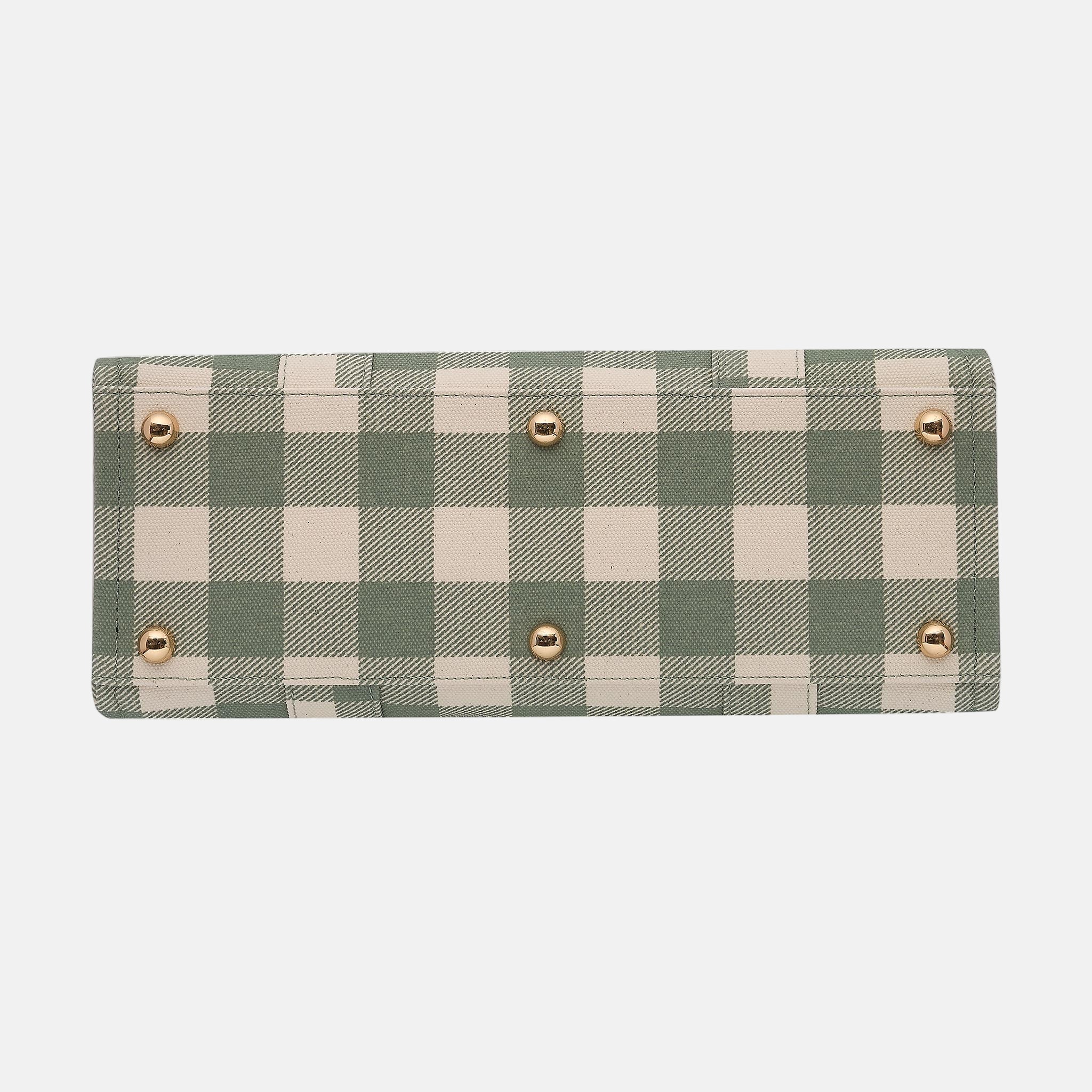 Small Structured Tote Bag in signature coated canvas -- Sage Gingham
