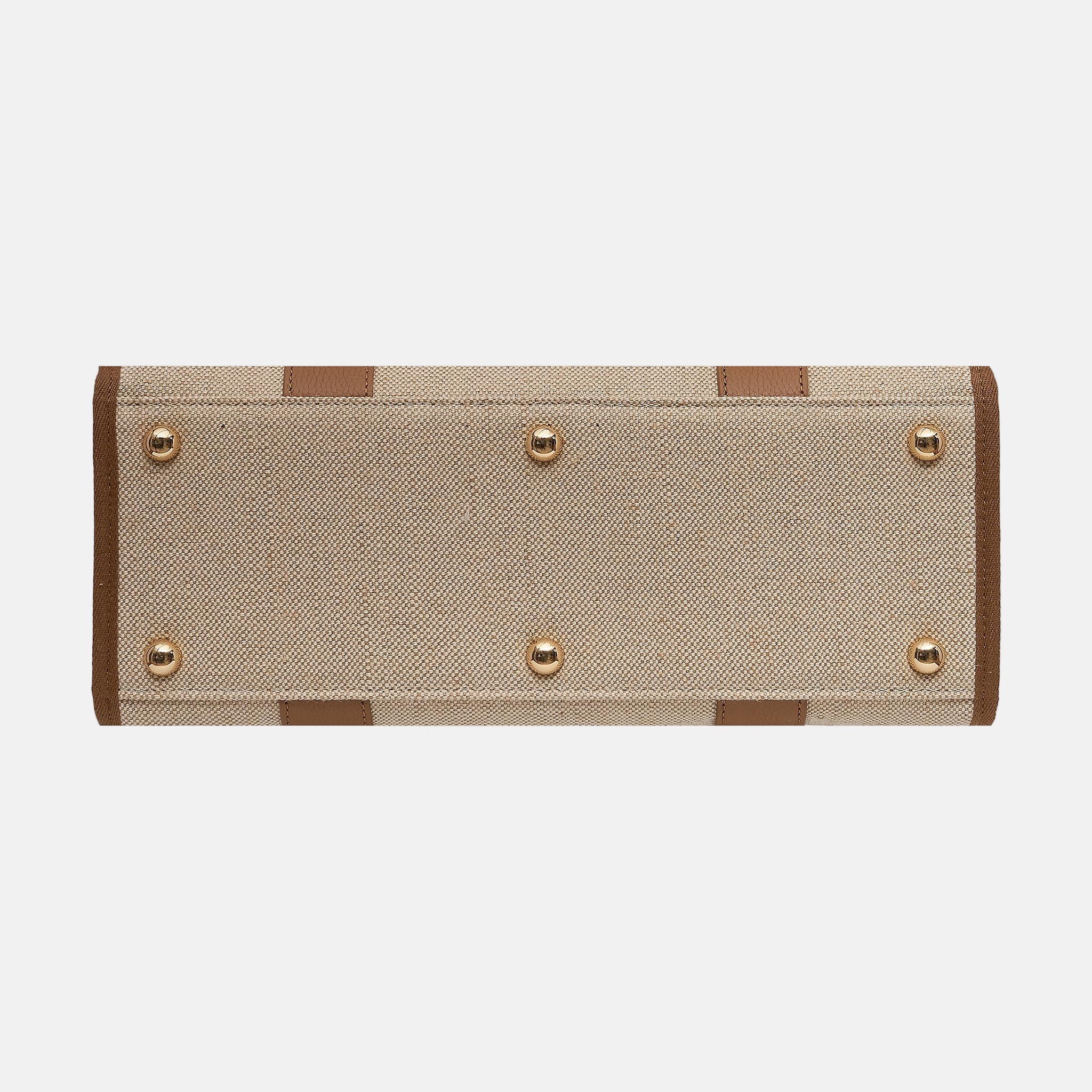 Small Structured Tote Bag in jute canvas with leather -- Tan