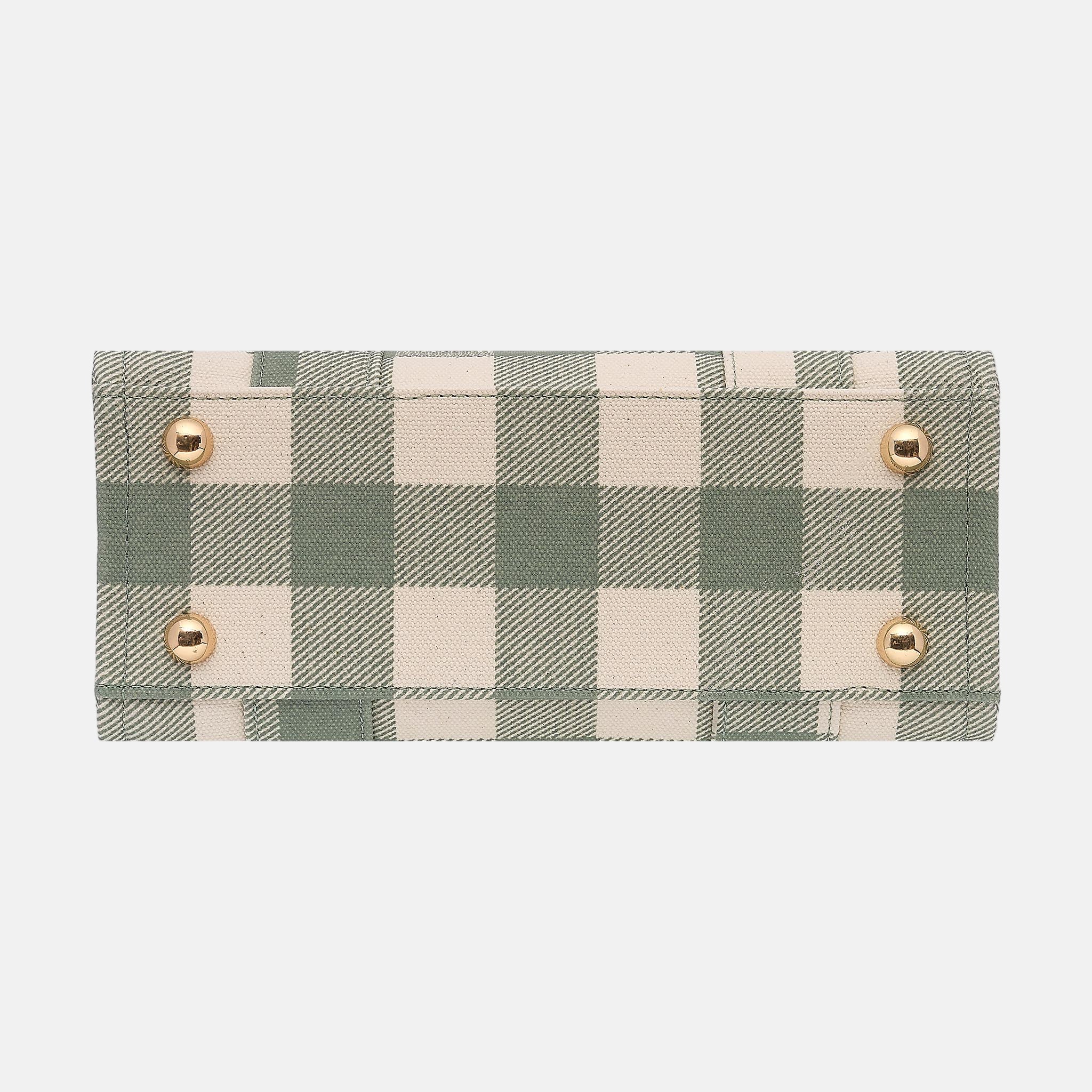 Micro Structured Tote Bag in signature coated canvas -- Sage Gingham
