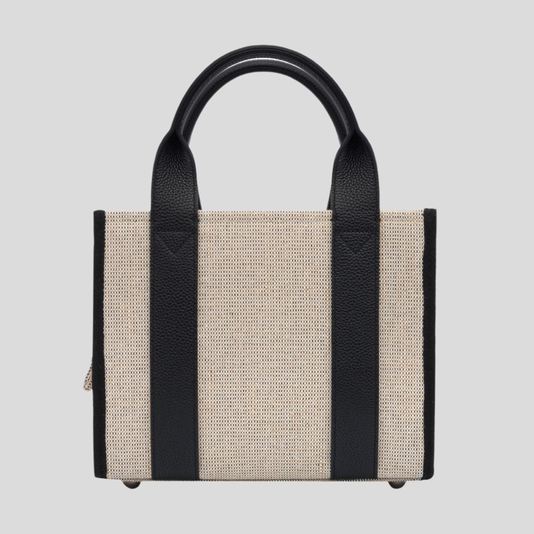 Micro Structured Tote Bag in jute canvas with leather -- Black