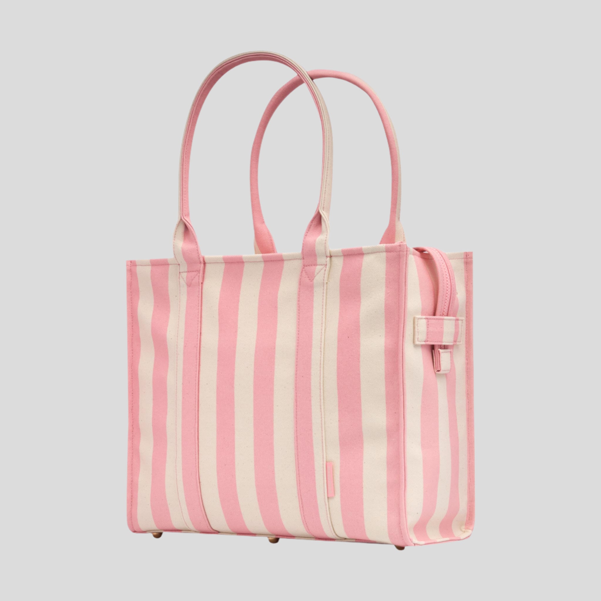 Large Structured Tote Bag in signature coated canvas -- Blush Stripe