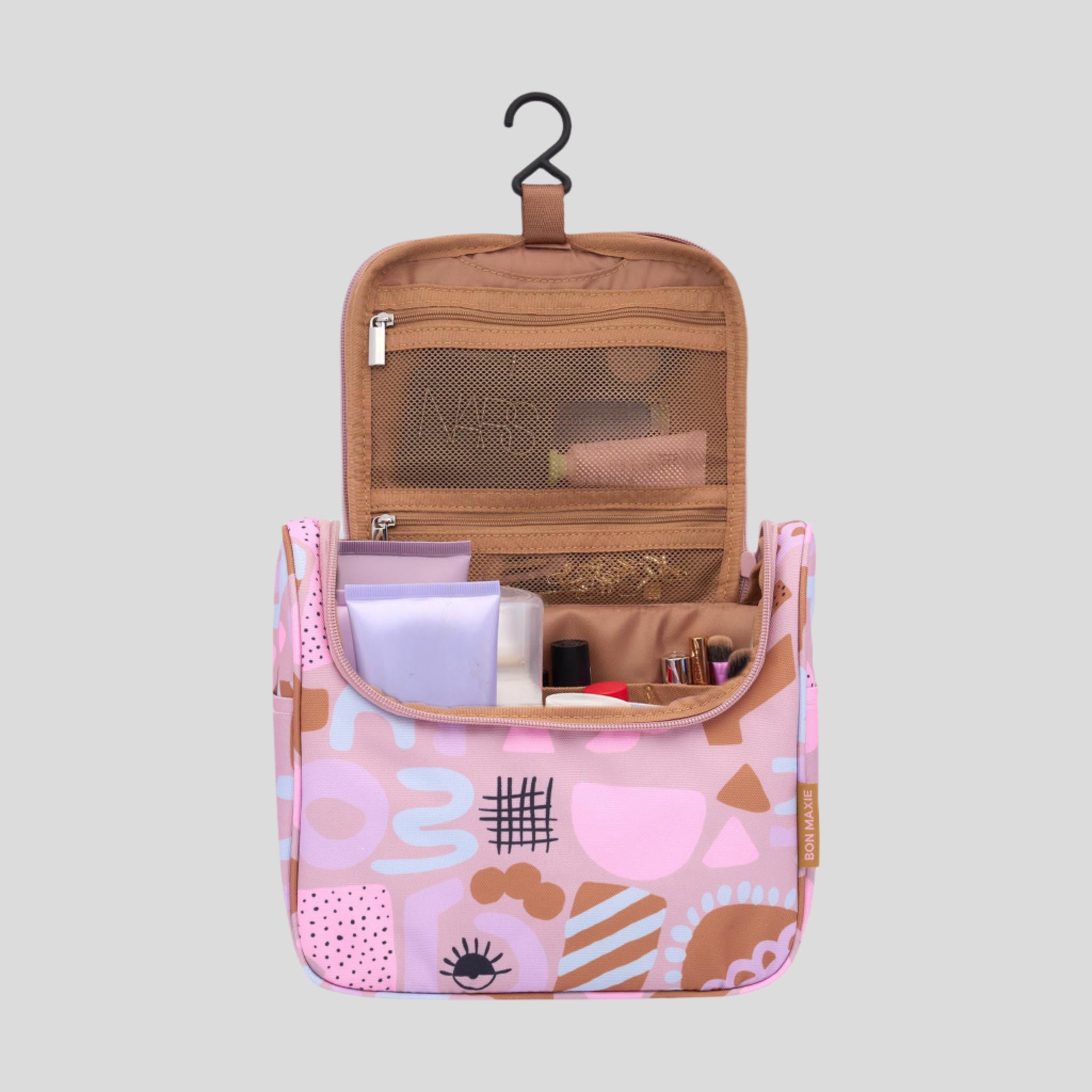 Hanging Toiletry Bag + Pouch Set with 15 pockets -- Eye Love Dusty Rose