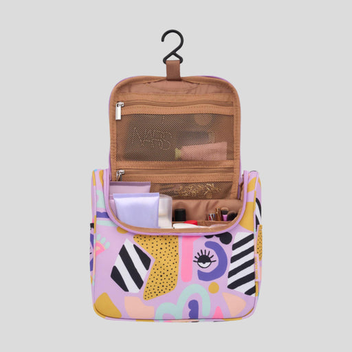 Hanging Toiletry Bag + Pouch Set with 15 pockets -- Eye Love Purple