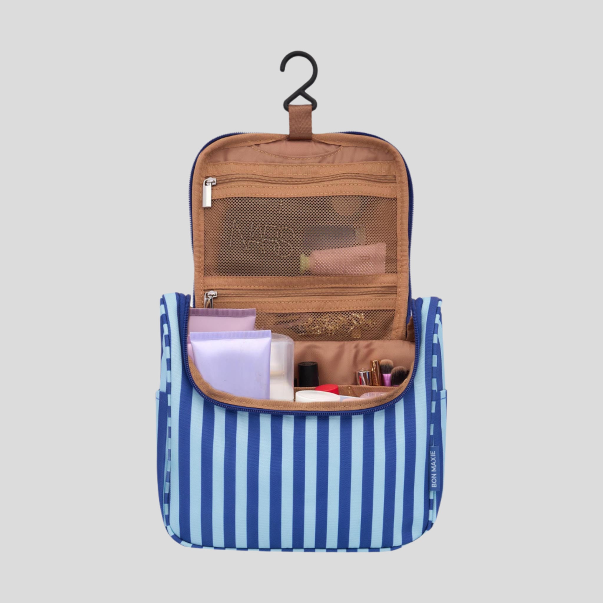 Hanging Toiletry Bag + Pouch Set with 15 pockets -- Blue Stripes