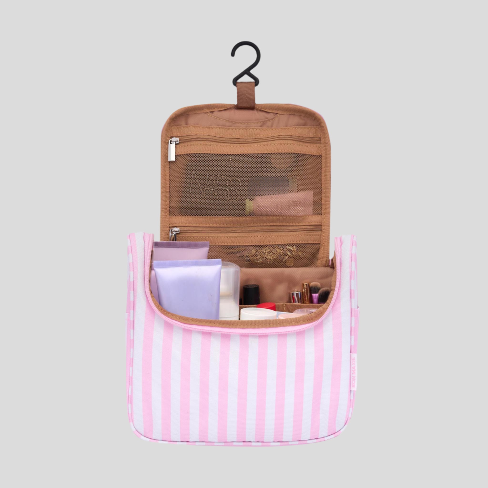 Hanging Toiletry Bag + Pouch Set with 15 pockets -– Blush Stripe