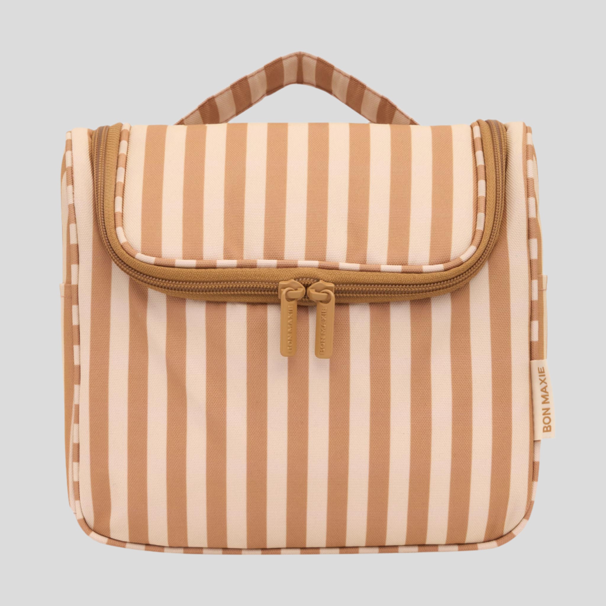Hanging Toiletry Bag + Pouch Set with 15 pockets -- Tan Stripe