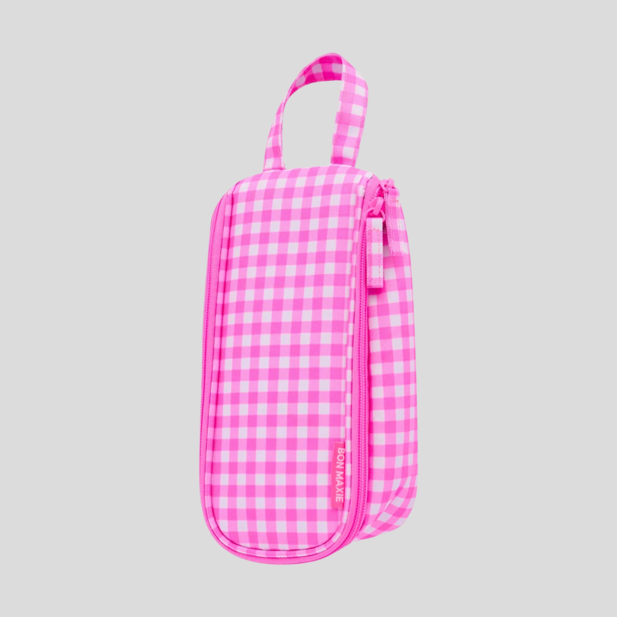 Slimline Washable Hanging Toiletry Bag -- Neon Pink Gingham