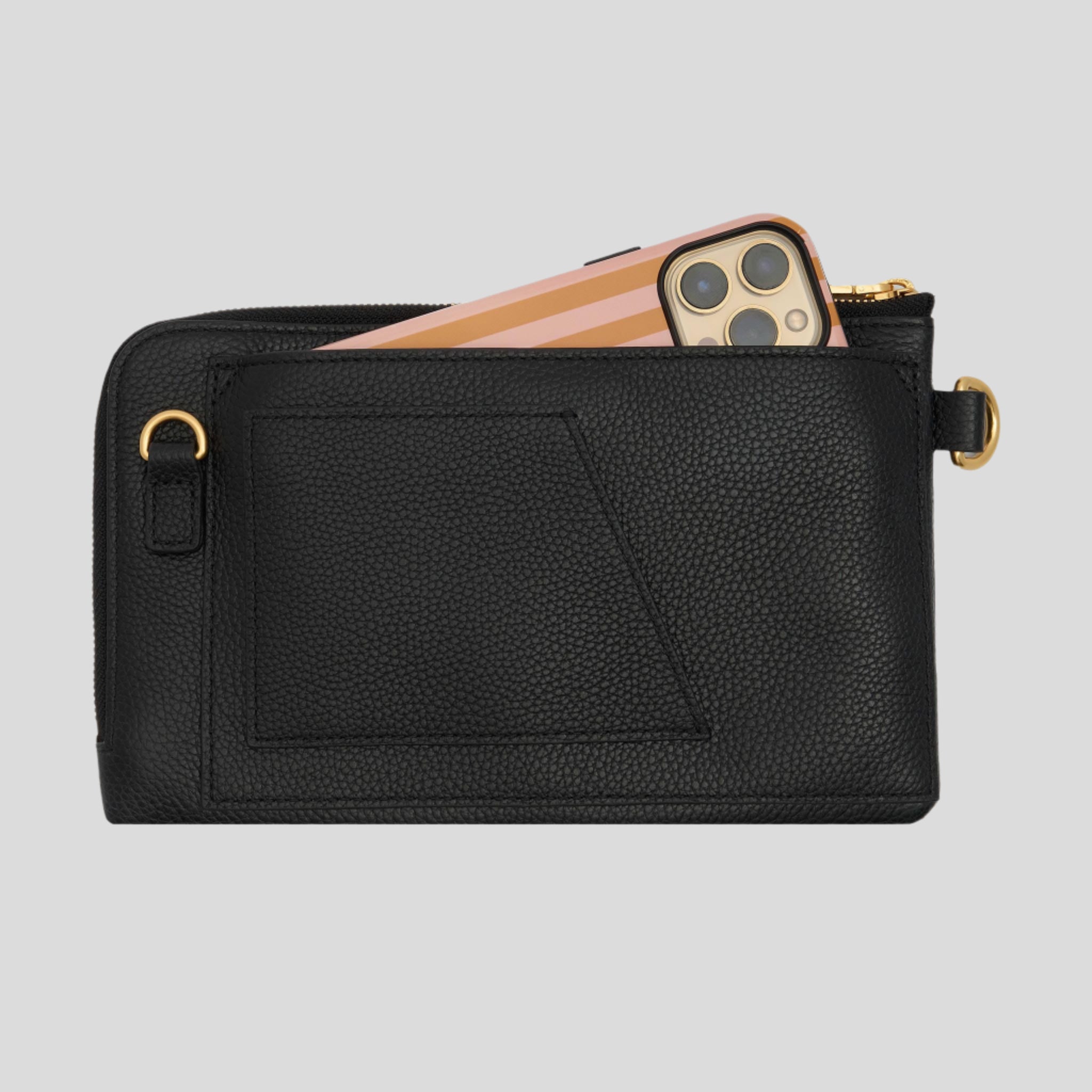 Multi-Pocket Travel Wallet in pebbled leather -- Tan