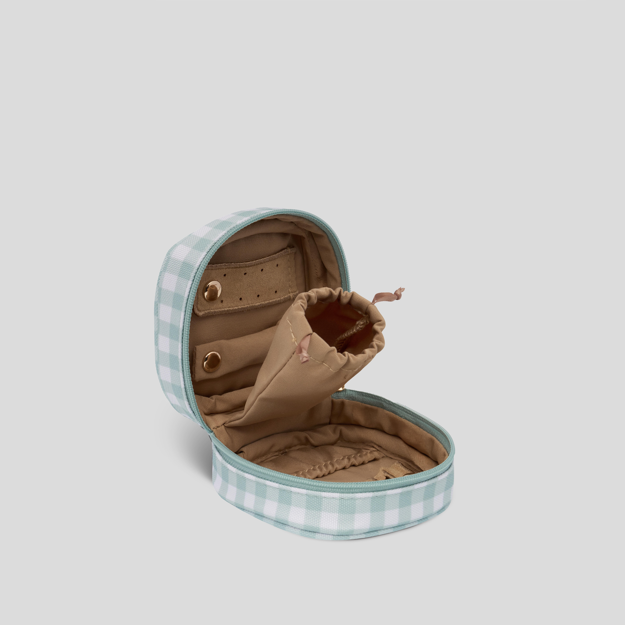 Travel Jewellery Case -- Sage Gingham