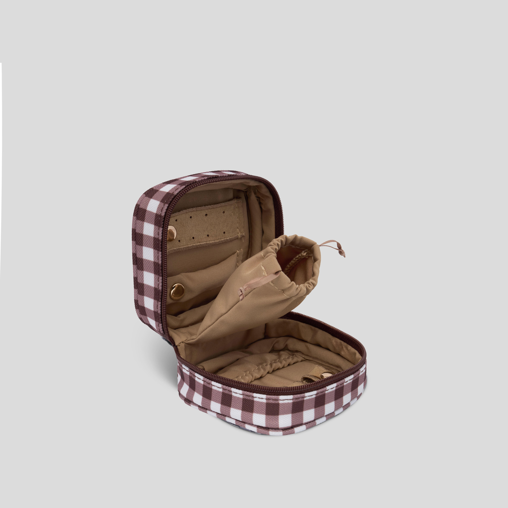 Travel Jewellery Case -- Chocolate Gingham