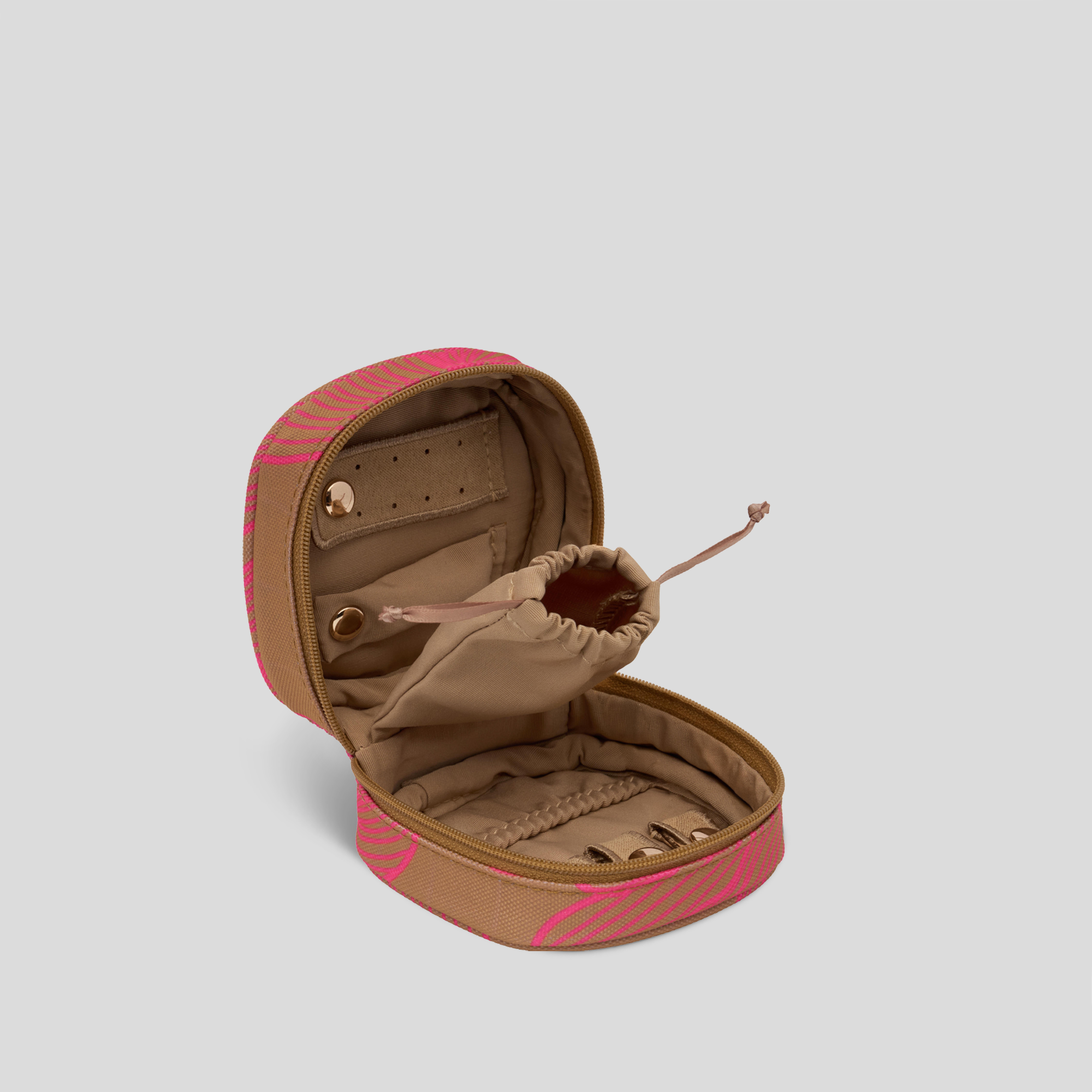 Travel Jewellery Case -- Neon Pink Tan Floral