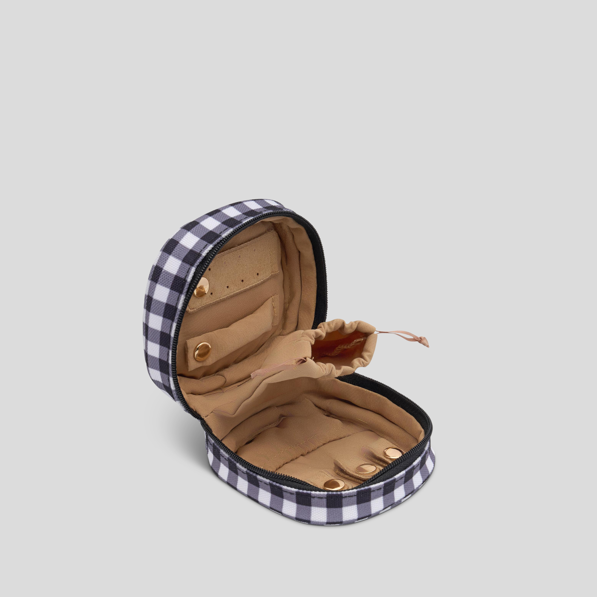 Travel Jewellery Case -- Black Gingham