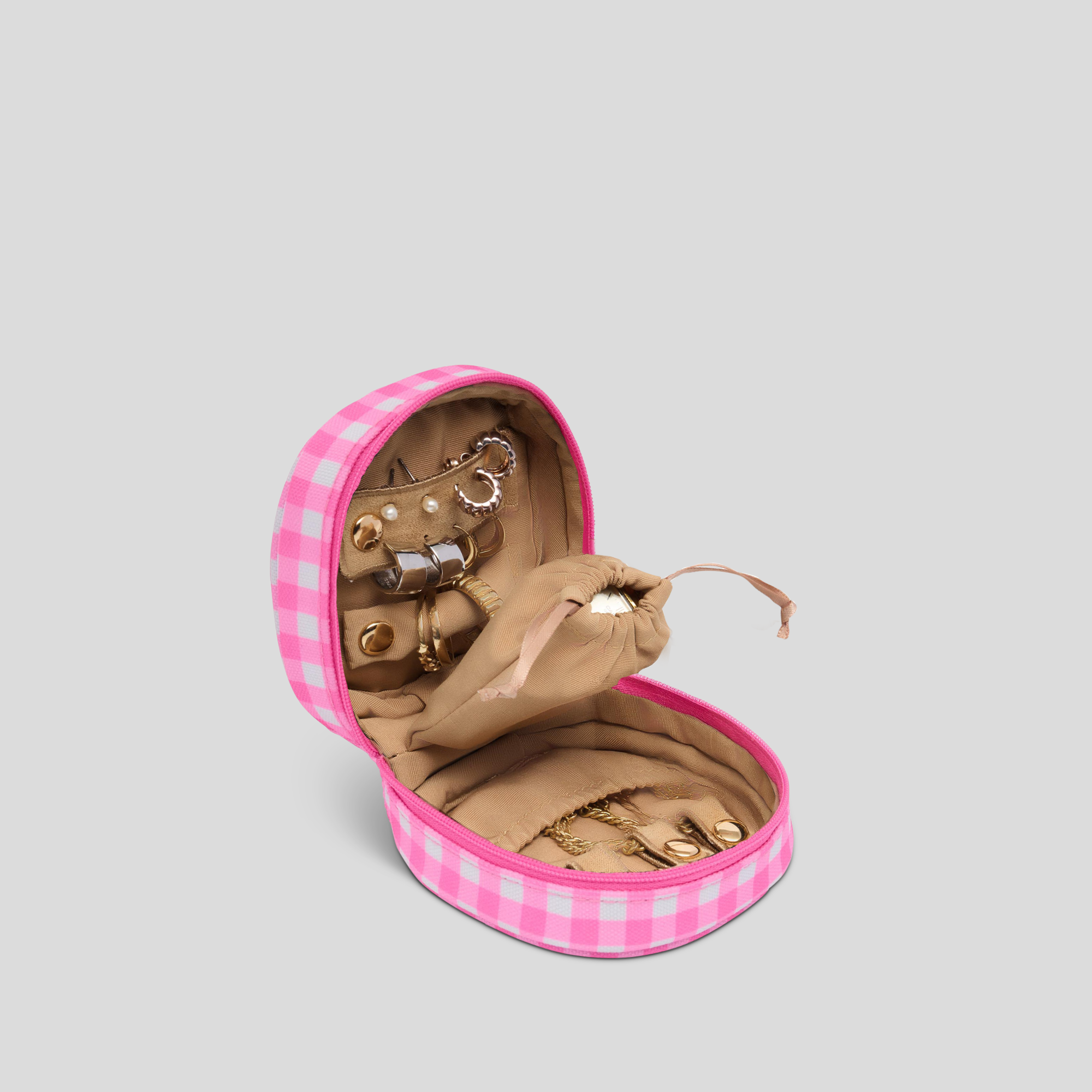 Travel Jewellery Case -- Pink Gingham