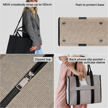 Large Structured Tote Bag in jute canvas with leather -- Black