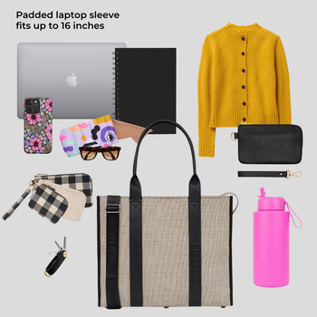 Large Structured Tote Bag in jute canvas with leather -- Black