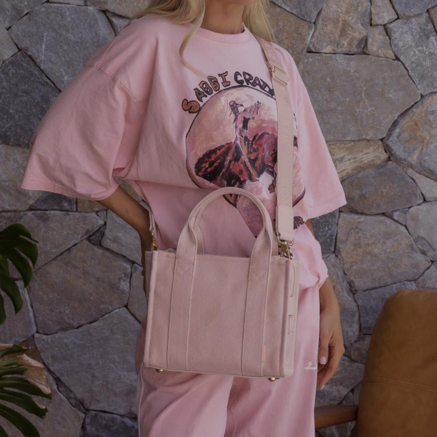 Micro Structured Tote Bag in signature coated canvas -- Milk Tea