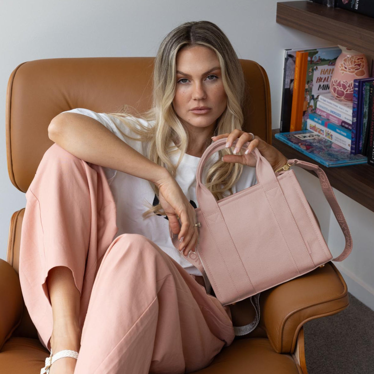 Micro Structured Tote Bag in signature coated canvas -- Milk Tea