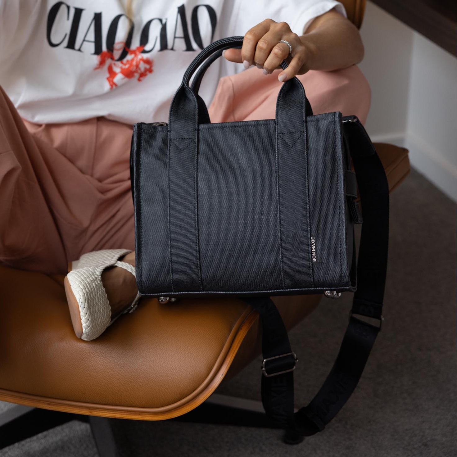 Micro Structured Tote Bag in signature coated canvas -- Black