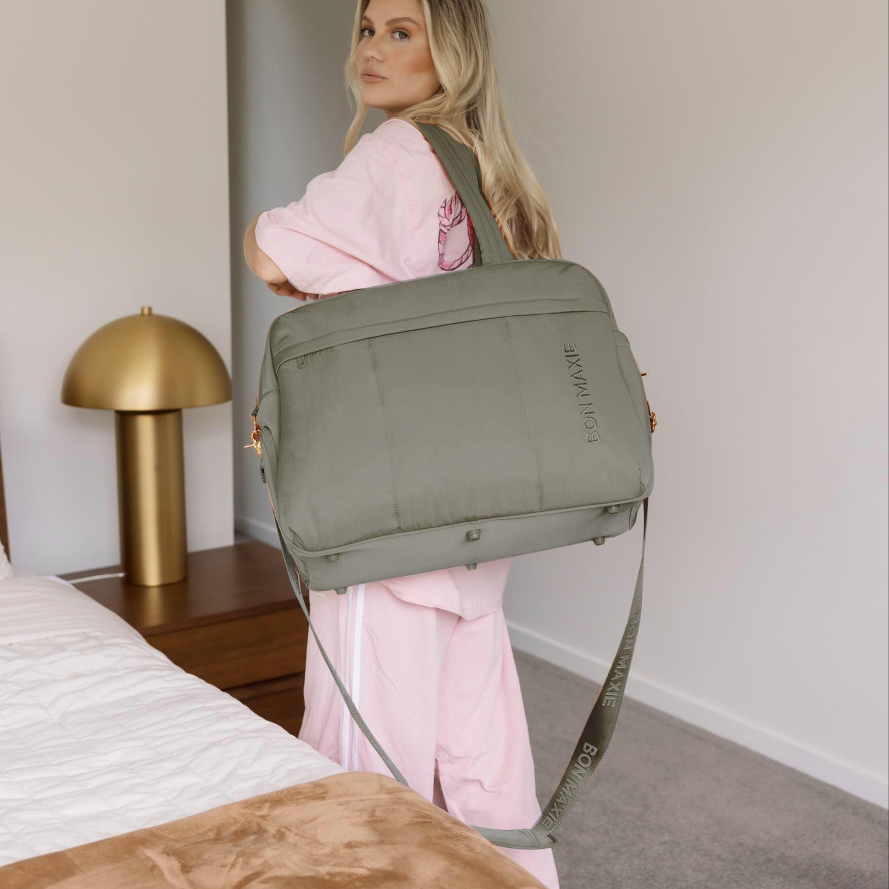 Weekender Duffel Bag in water-resistant nylon -- Sage