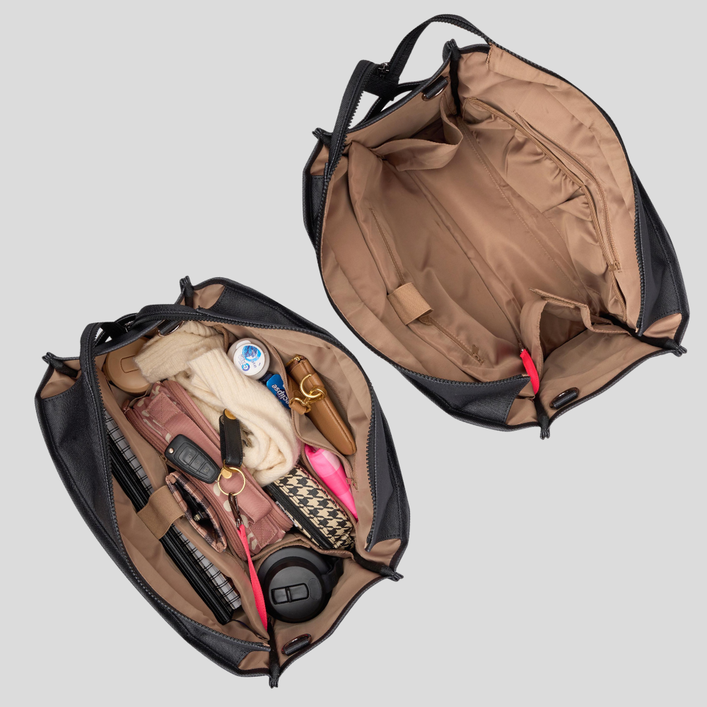 Large Structured Tote Bag in signature coated canvas -- Choc Gingham