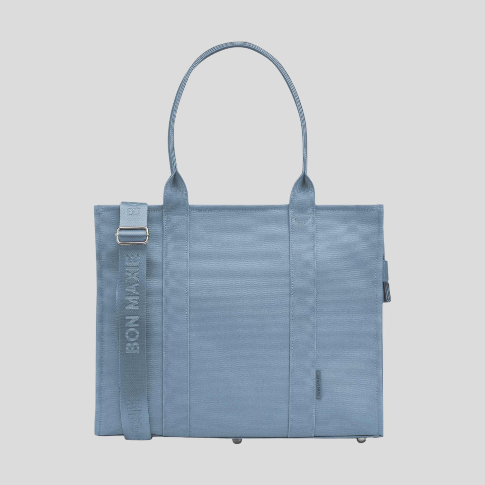 Large Structured Tote Bag in signature coated canvas -- Denim Blue