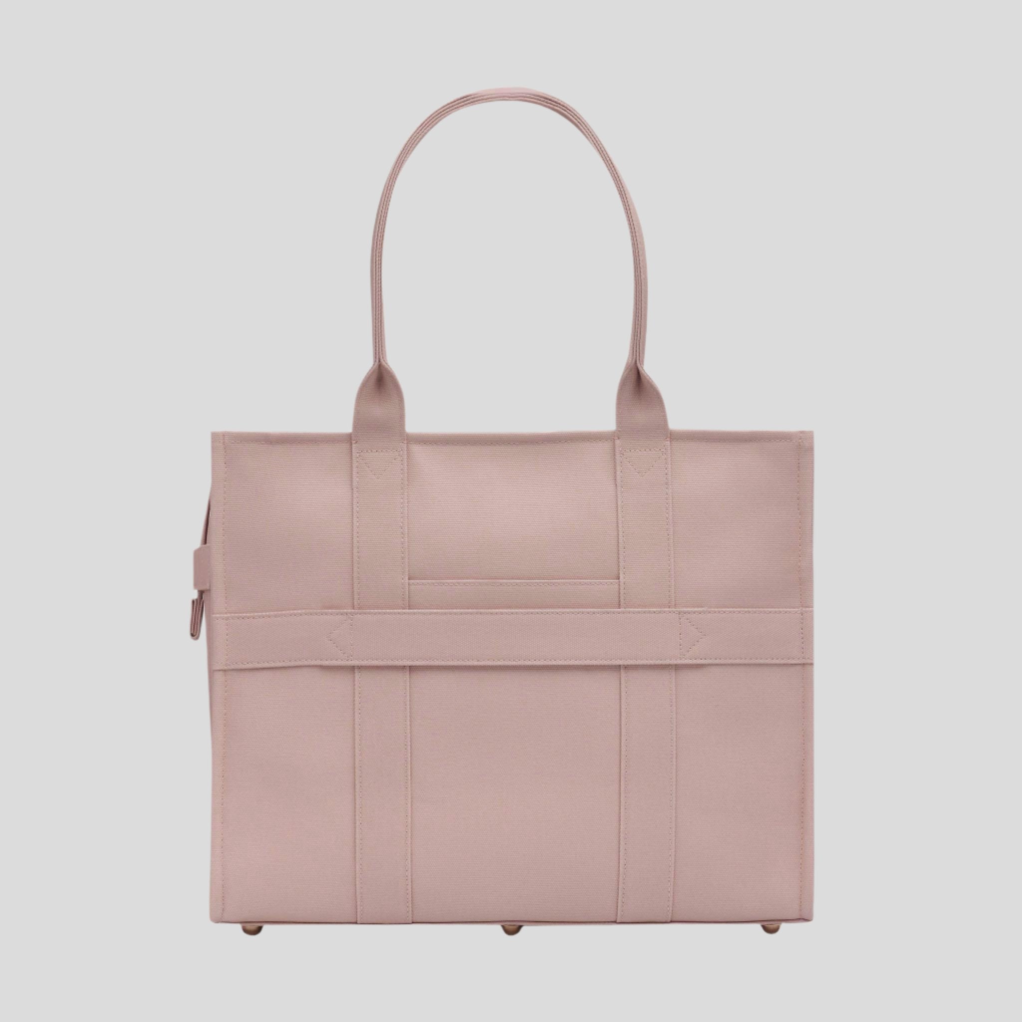 Large Structured Tote Bag in signature coated canvas -- Milk Tea