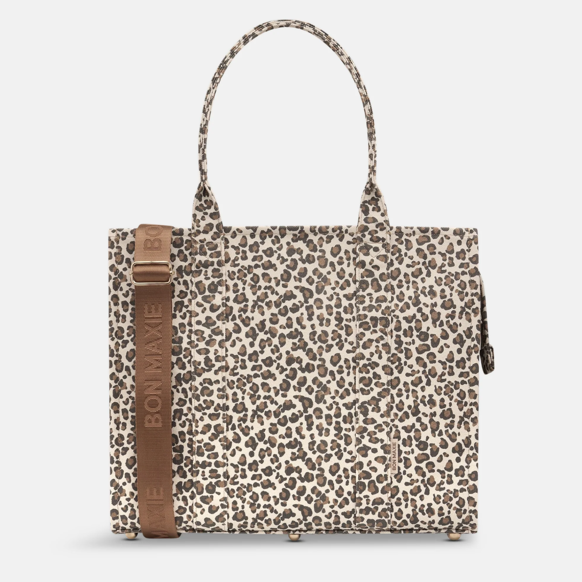 Large Structured Tote Bag in signature coated canvas -- Tan/Leopard