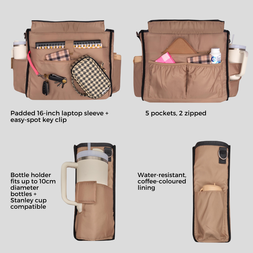 Large Structured Tote Bag in signature coated canvas -- Milk Tea