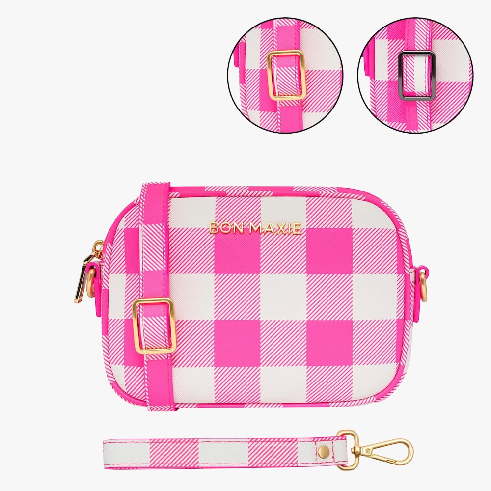 Mini Sidekick Wallet Crossbody Bag - Neon Pink Gingham Saffiano