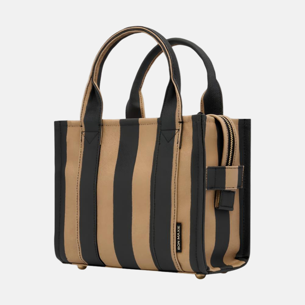 Micro Bon Vivant Structured Tote Bag - Black/Tan Stripe Tote Bag