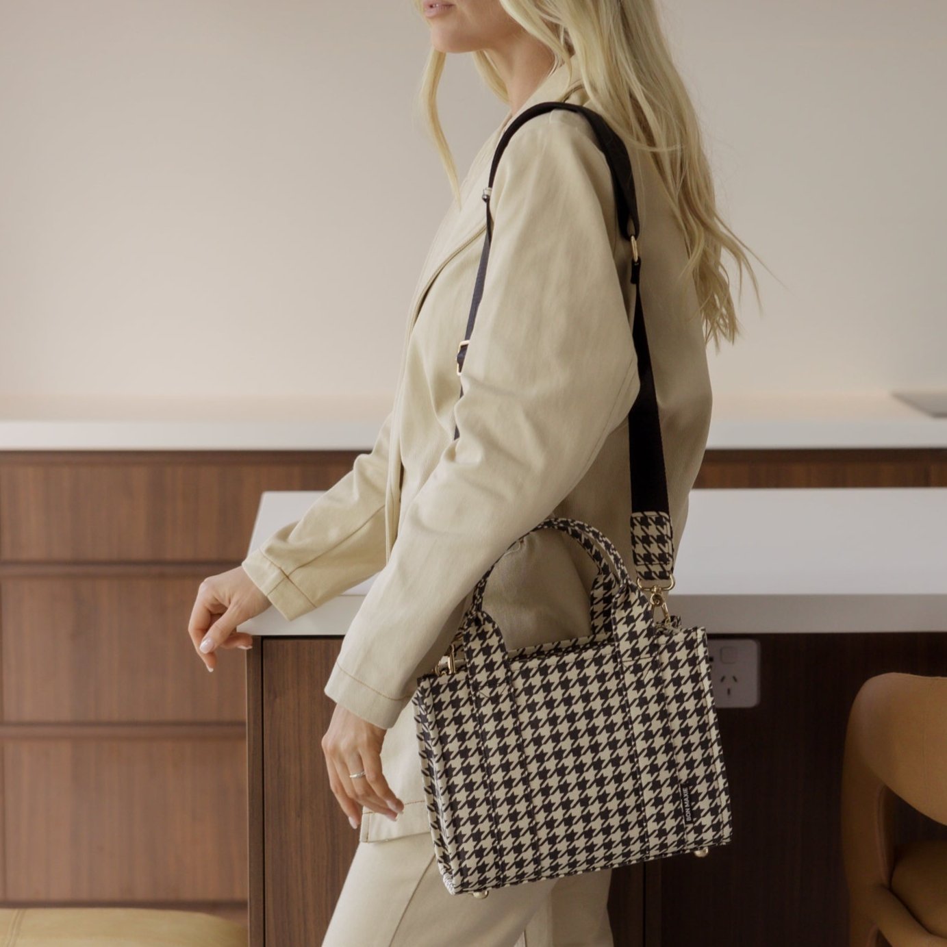 Micro Bon Vivant Structured Tote Bag - Black Houndstooth Tote Bag