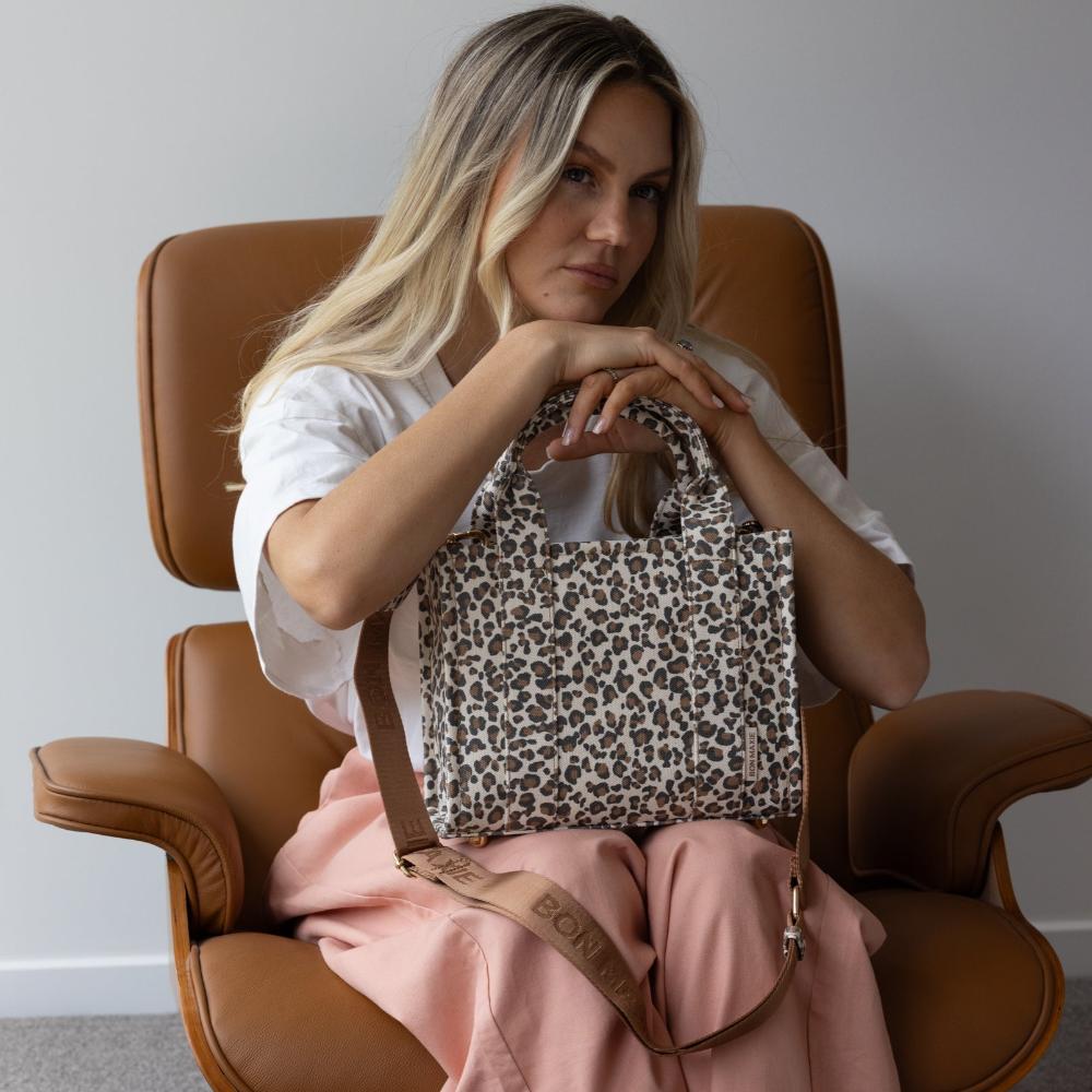 Micro Bon Vivant Structured Tote Bag - Tan Leopard Tote Bag