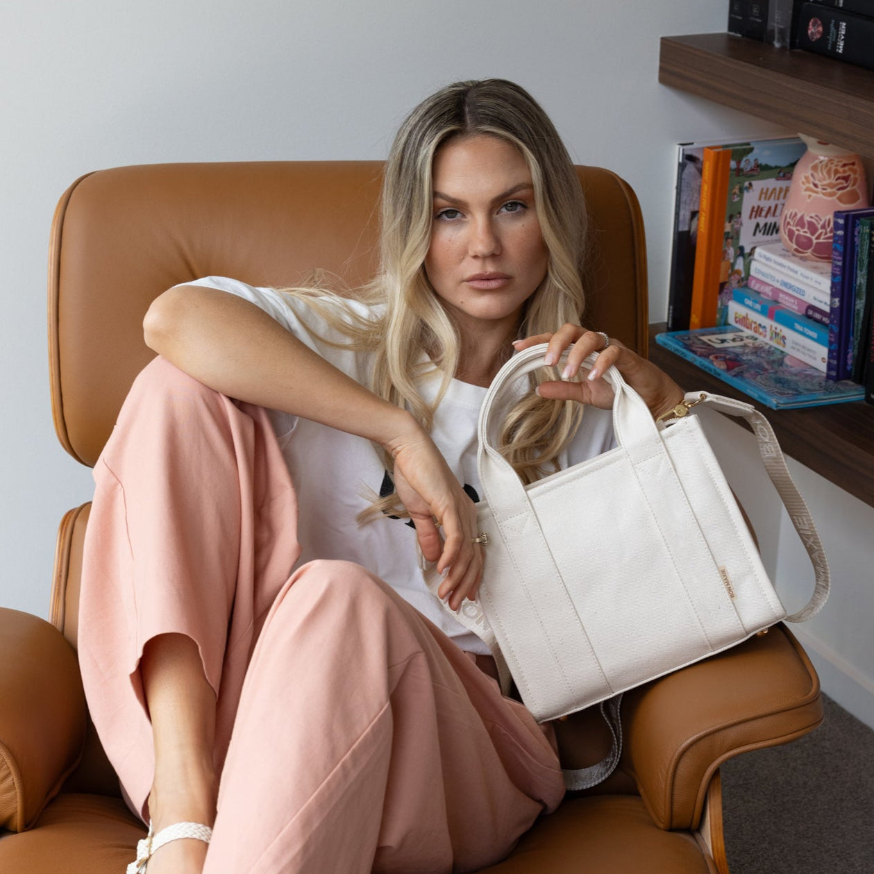 Micro Structured Tote Bag in signature coated canvas -- Natural