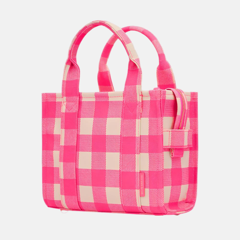 Micro Bon Vivant Structured Tote Bag - Neon Pink Gingham Tote Bag