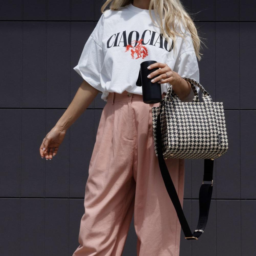 Micro Bon Vivant Structured Tote Bag - Black Houndstooth Tote Bag