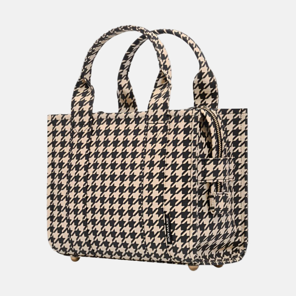 Micro Bon Vivant Structured Tote Bag - Black Houndstooth Tote Bag