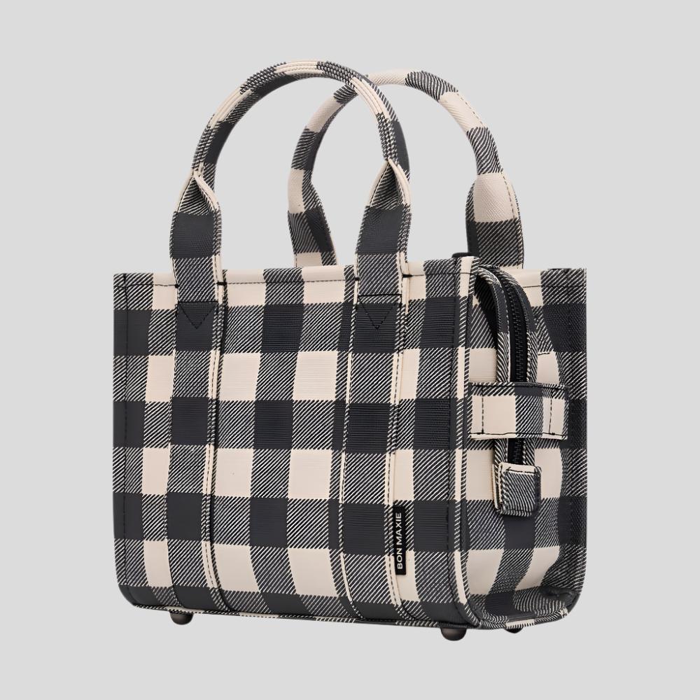 Micro Bon Vivant Structured Tote Bag - Black Gingham Tote Bag