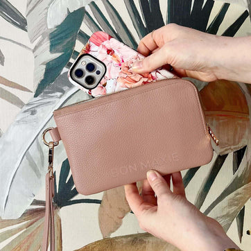 Phone Wallet Pouch in pebbled leather -- Milk Tea