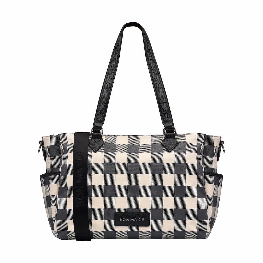 Carryall Tote + Pouch - Black Gingham Bags Gold