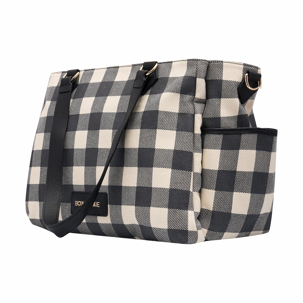 Carryall Tote + Pouch - Black Gingham Bags Gold