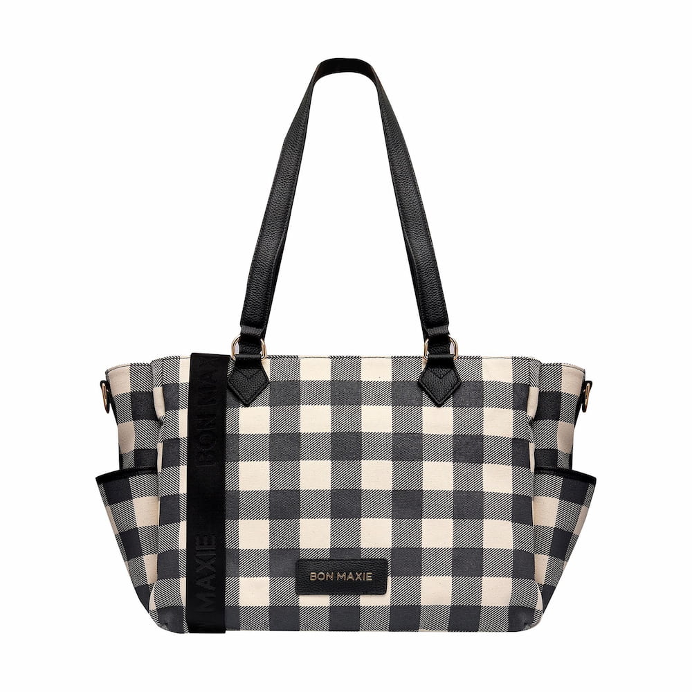 Carryall Tote + Pouch - Black Gingham Bags Gold