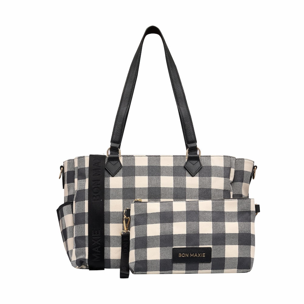 Carryall Tote + Pouch - Black Gingham Bags Gold