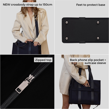 Large Structured Tote Bag in nylon with leather -- Black (Leather/Nylon)