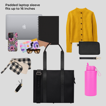 Large Structured Tote Bag in nylon with leather -- Black (Leather/Nylon)