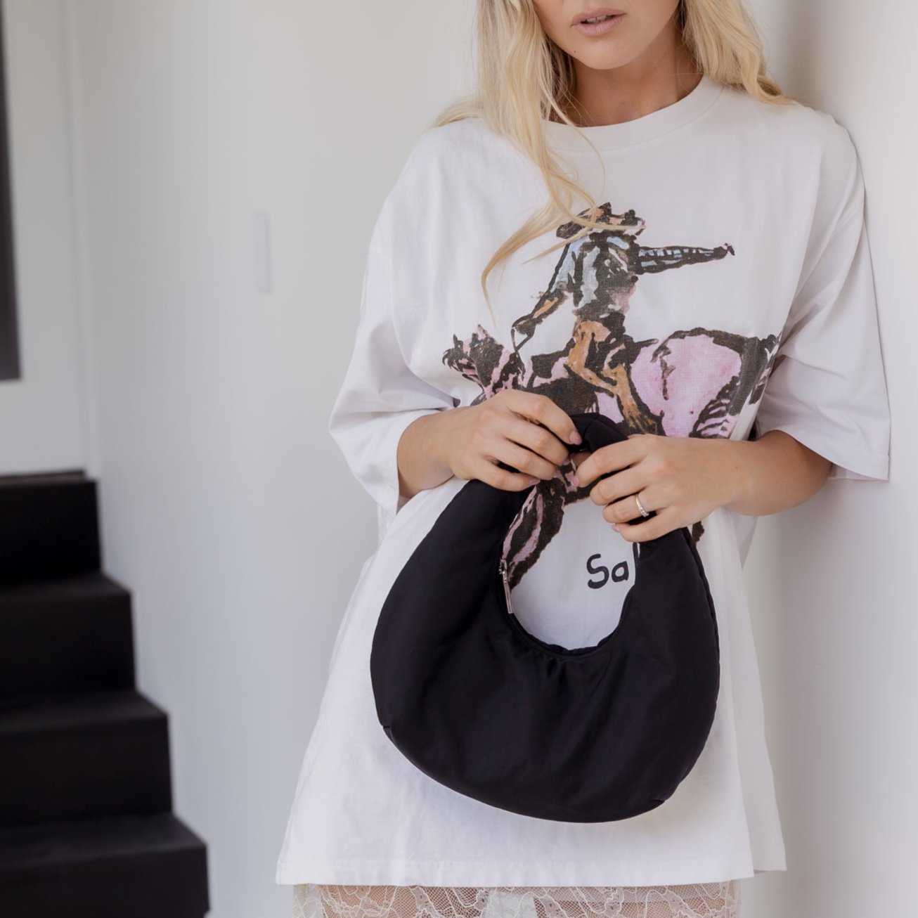 Crescent Handle Bag in technical nylon - Black