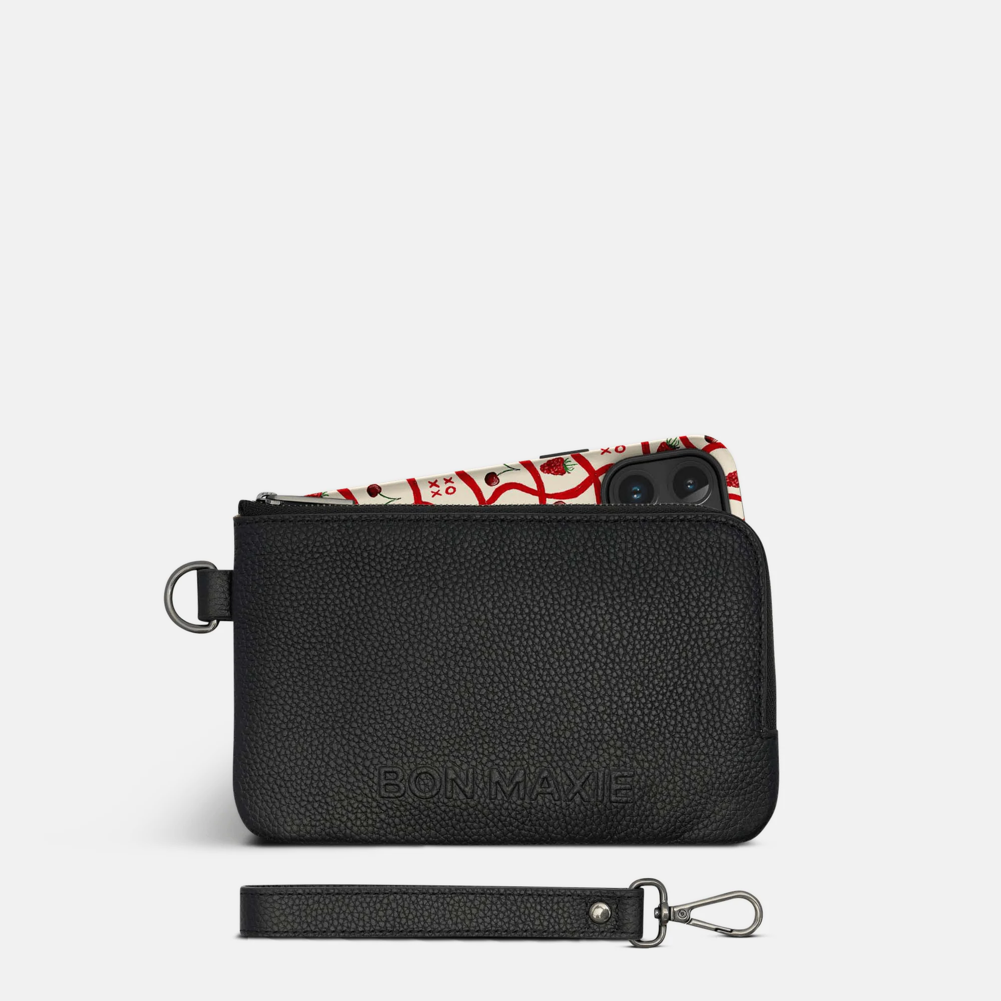 Phone Wallet Pouch in pebbled leather -- Black