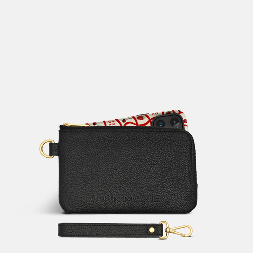Phone Wallet Pouch in pebbled leather -- Black